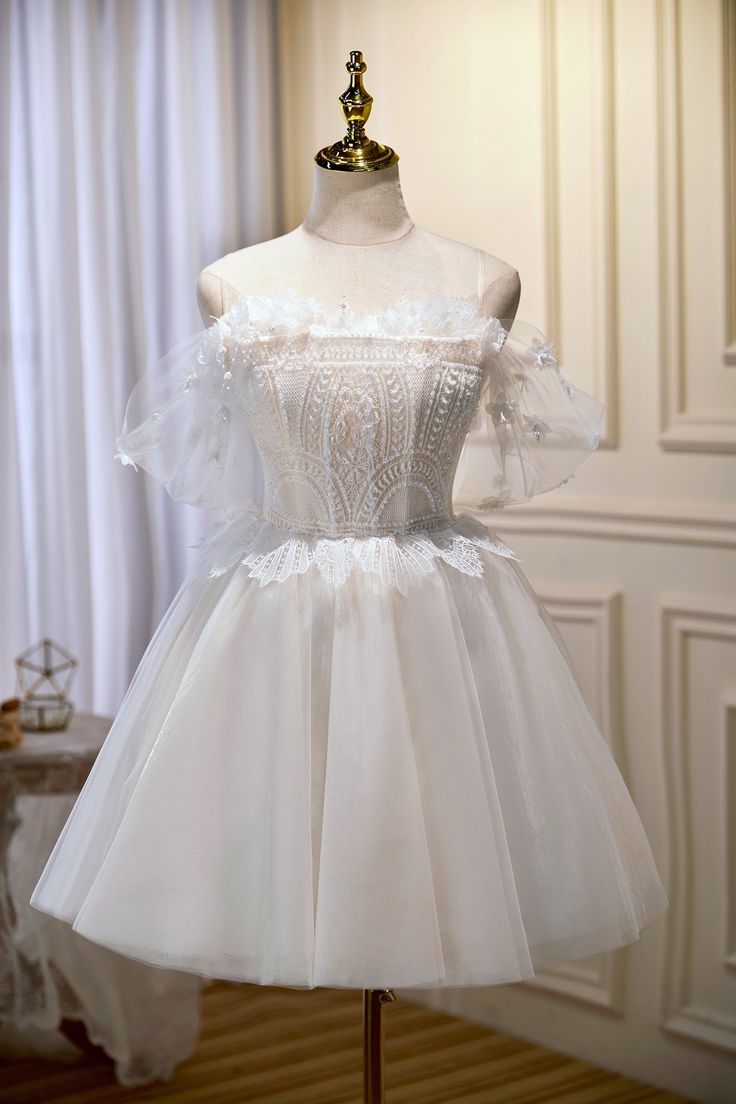 Chic Spaghetti Straps Off The Shoulder Tulle Homecoming Dresses fg6241