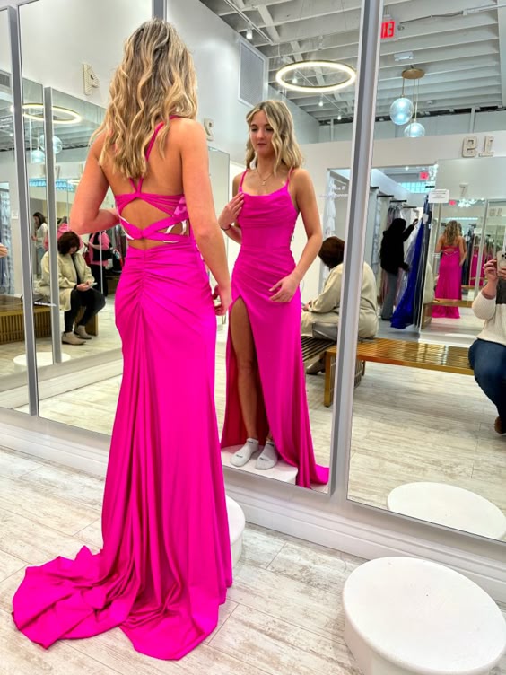 Fuchsia Mermaid Long Slit Prom Dresses fg6748