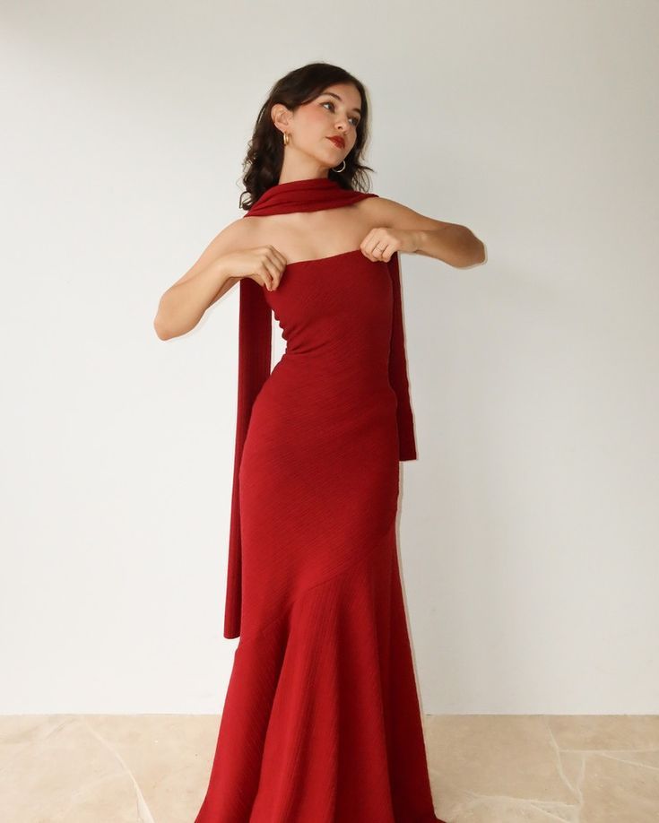 Strapless Mermaid Red Long Prom Dress Evening Dresses fg6686