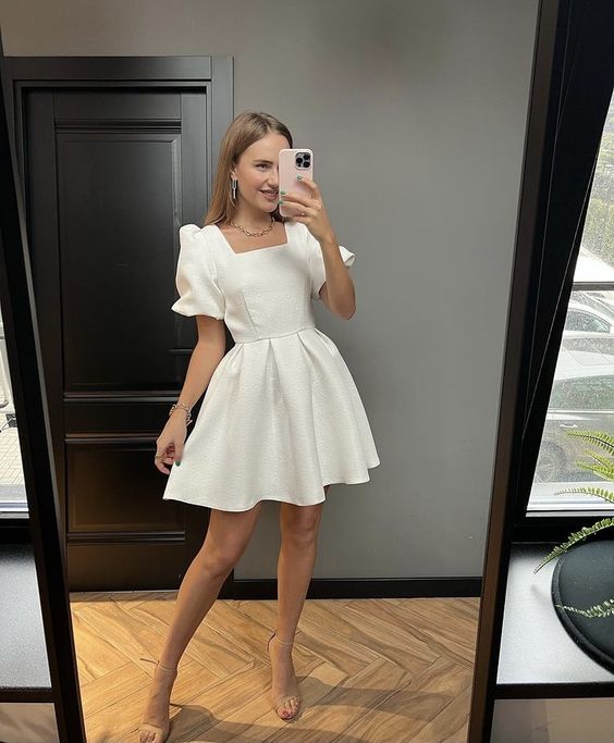 Short White Prom Dresses, Short White Formal Homecoming Dresses fg6419
