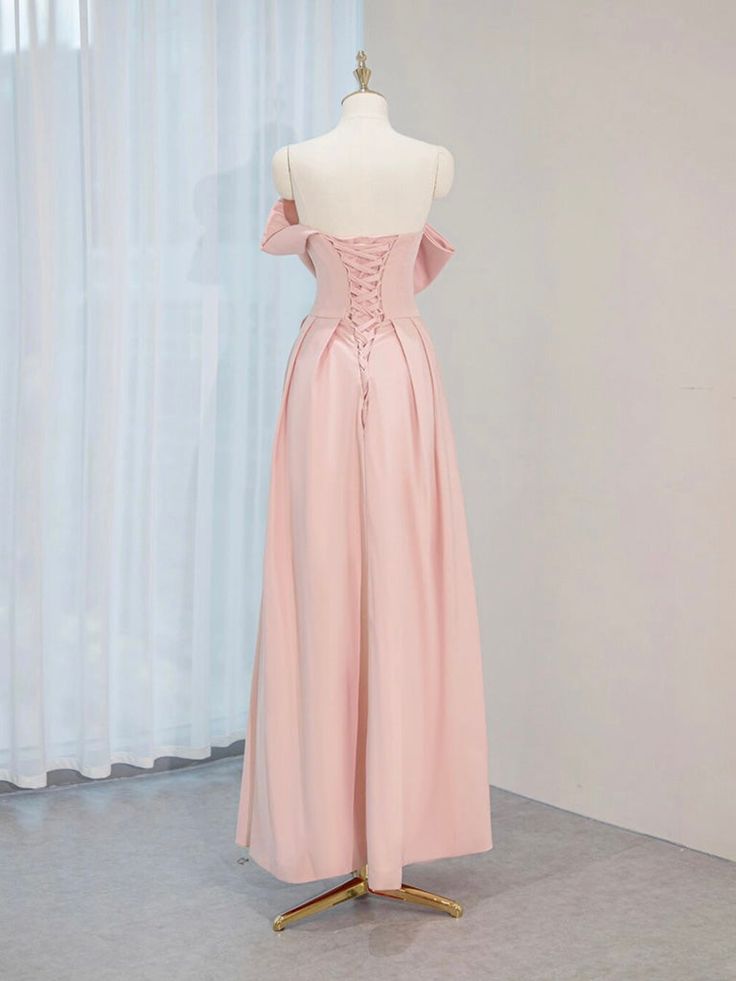 A-Line Satin Pink Long Prom Dress, Pink Long Formal Dress fg6809