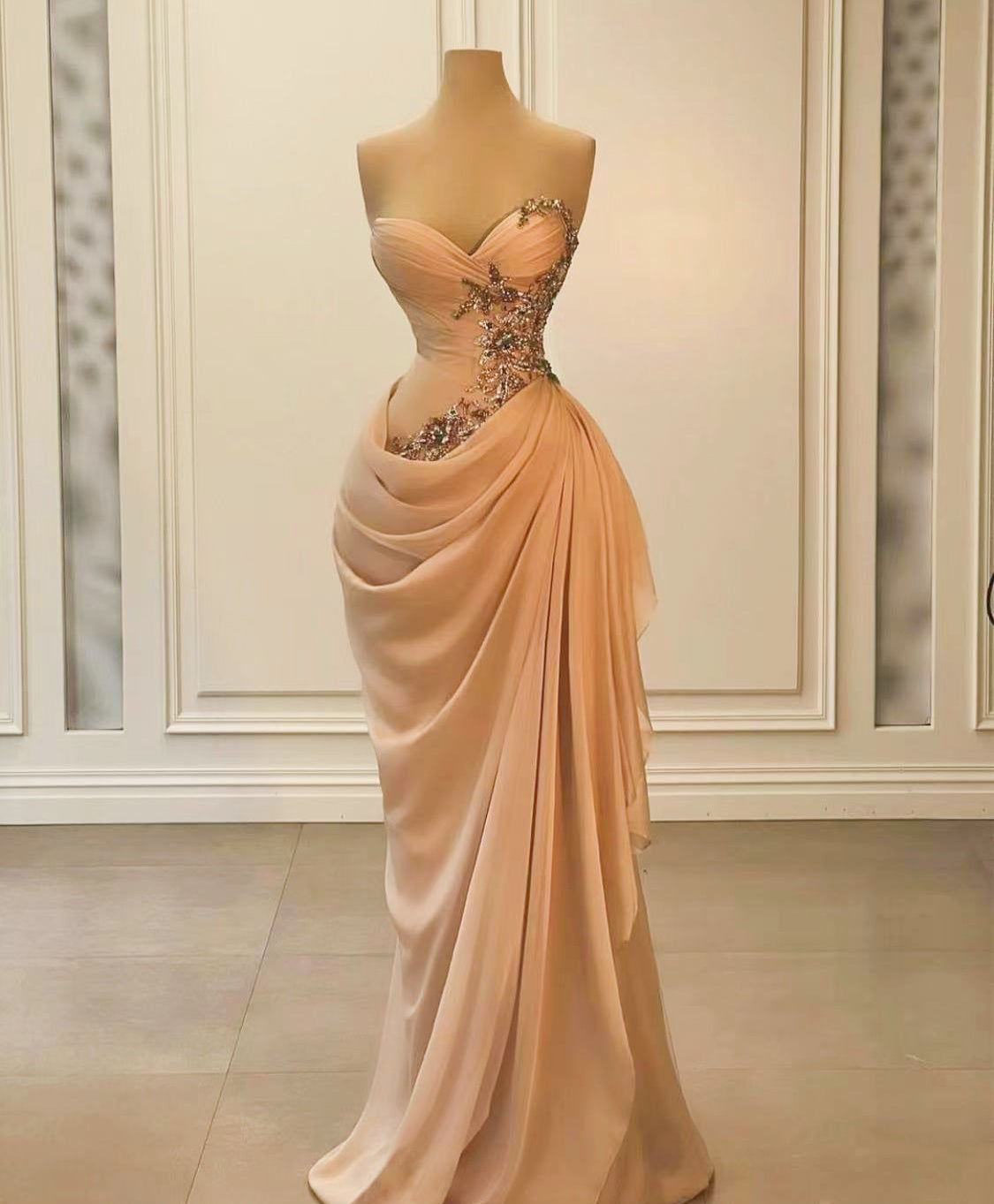 Champagne Mermaid Prom Dresses 2025 Sashes Pleaterd Lace Appliques Beading Formal Evening Gowns Drapped Chiffon Party Dresses fg6587