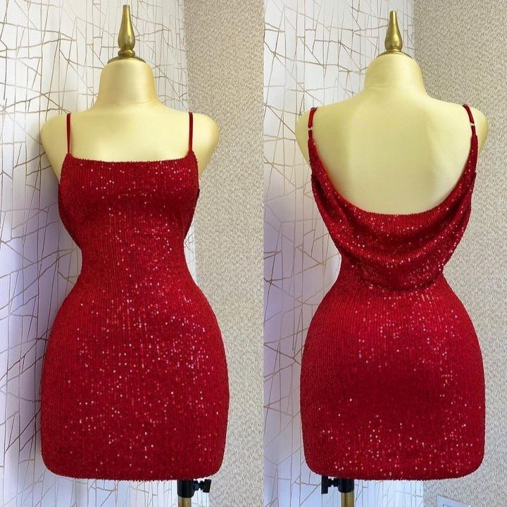 Red Sheath Straps Sequins Mini Homecoming Dress fg6295