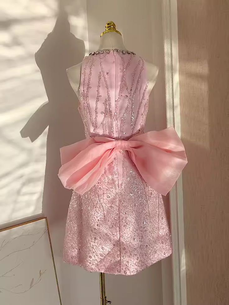 Sexy A line Scoop Pink Sequin Travel Vacation Dress Short Birthday Dress fg6374