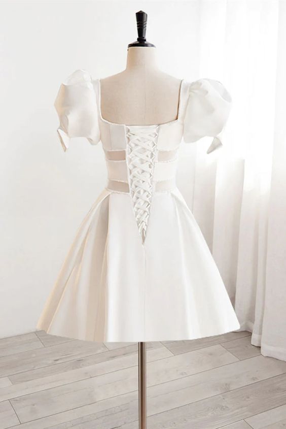 Short White Beaded Prom Dresses, Short White Beaded Formal Homecoming Dresses fg6410