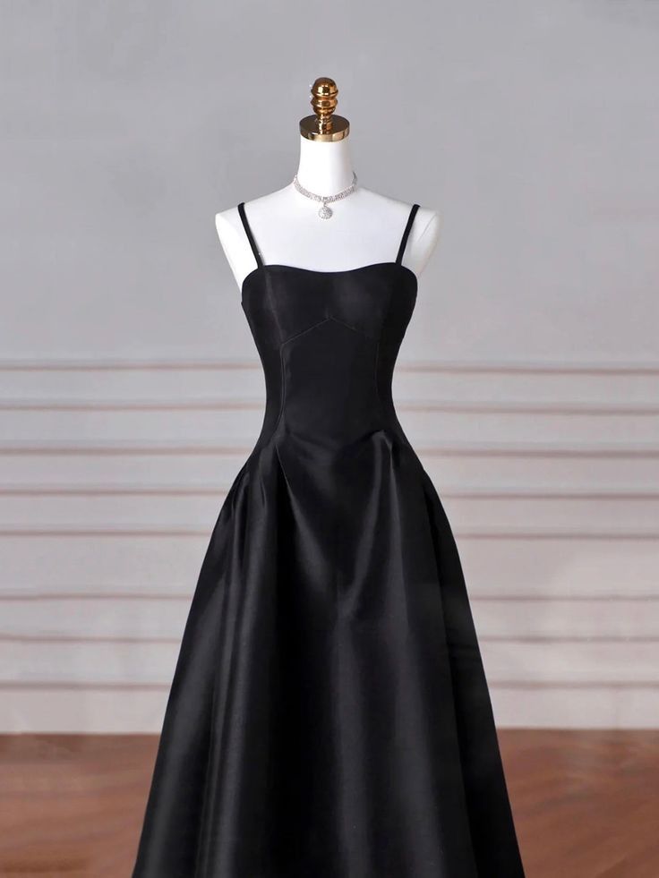Elegant Black A Line Satin Long Prom Dress Formal Evening Dress fg6742