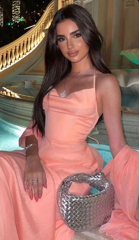 Spaghetti Straps Halter Pink Evening Dresses Formal Gown With Shawl fg6747