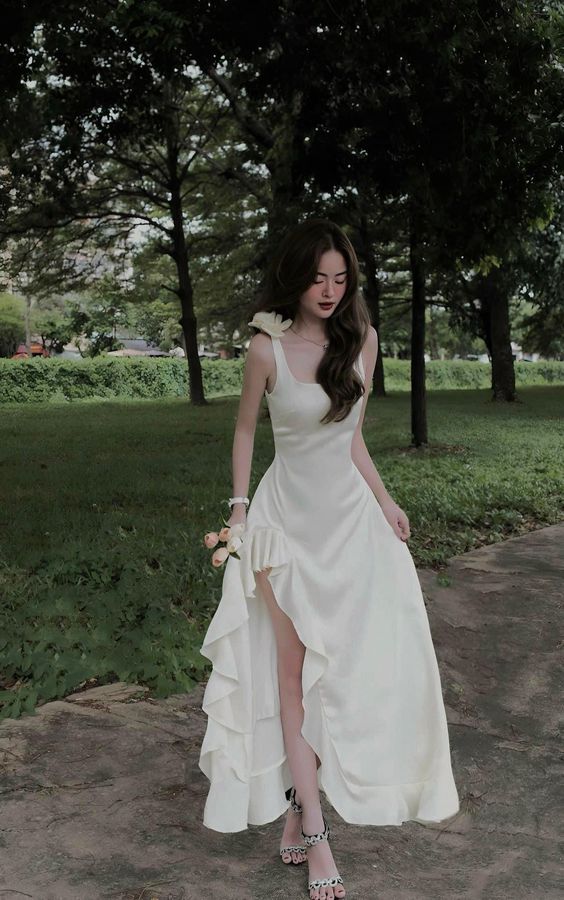 A line Ivory Asymmetric Ruffled Prom Evening Dresses For Women fg6230