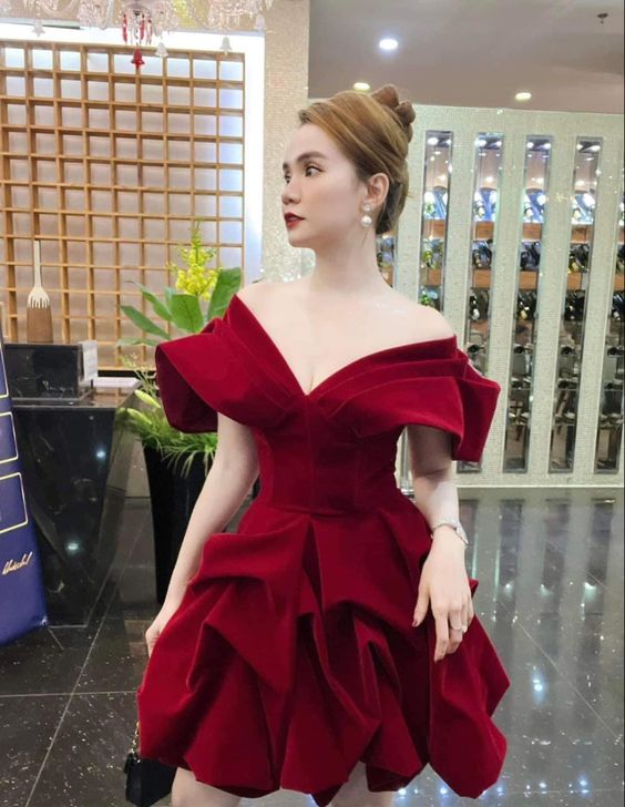 A Line Off The Shoulder Homecoming Dresses Burgundy Prom Cocktail Party Gown fg6240