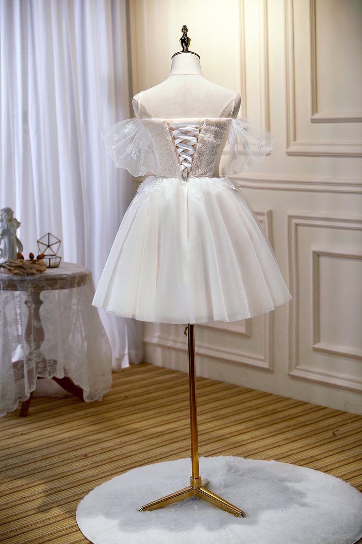 Chic Spaghetti Straps Off The Shoulder Tulle Homecoming Dresses fg6241