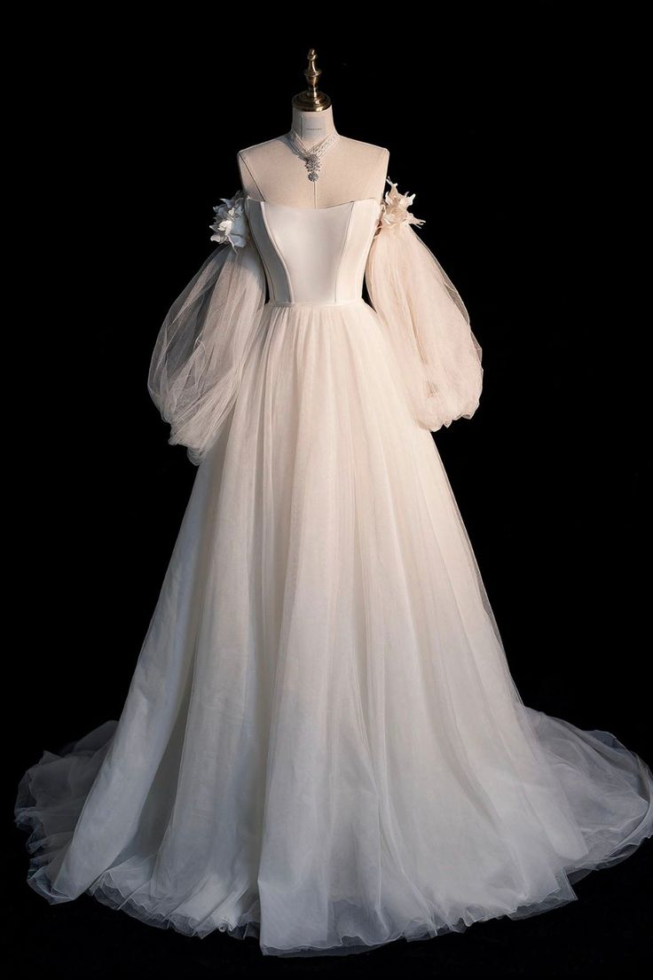 Tulle Long Sleeve Prom Dress, Off the Shoulder Evening Dress fg6045