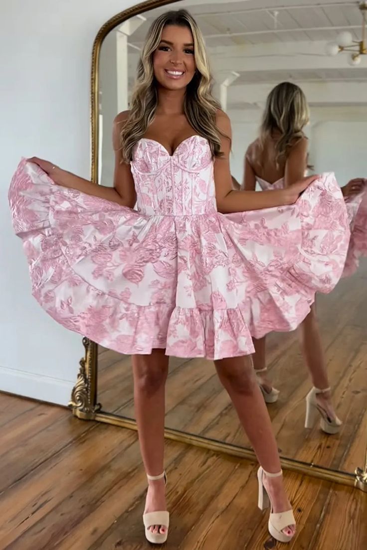 Floral Print A-Line Homecoming Dress fg6367