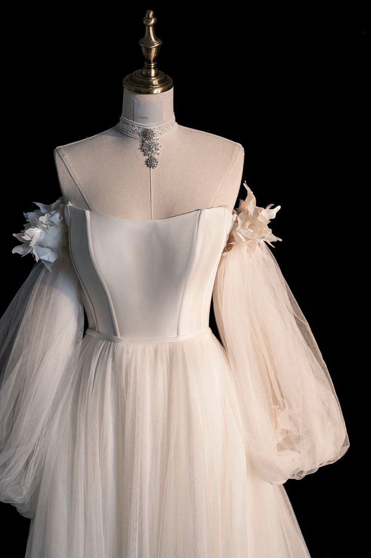 Tulle Long Sleeve Prom Dress, Off the Shoulder Evening Dress fg6045