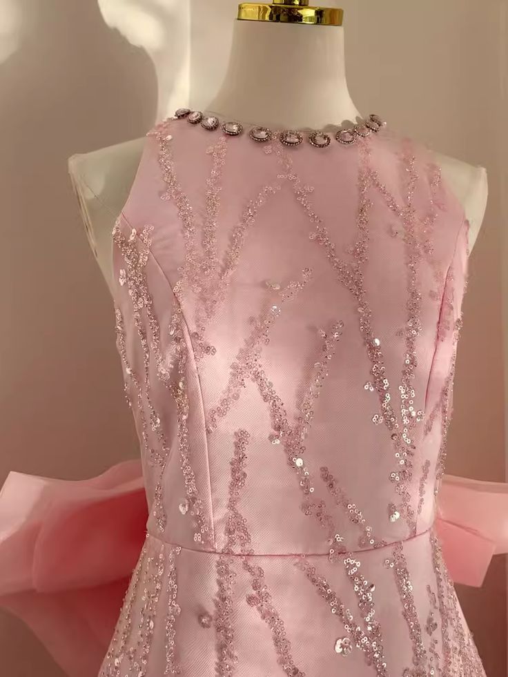 Sexy A line Scoop Pink Sequin Travel Vacation Dress Short Birthday Dress fg6374