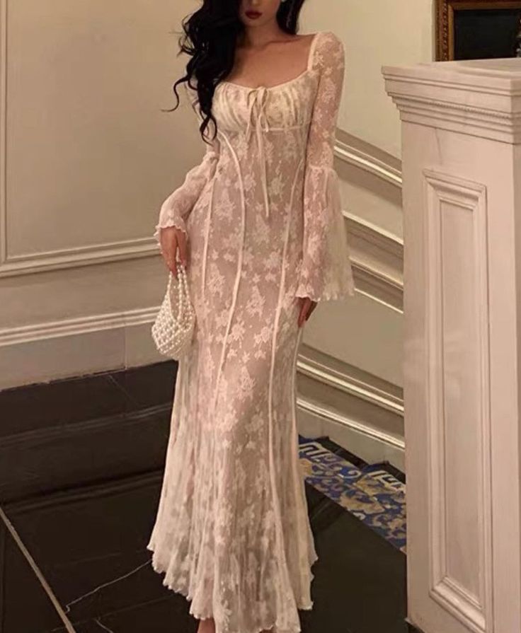 Women's A-line Lace Long Simple Dress, Sexy Elegant Vintage Evening Dress fg6057