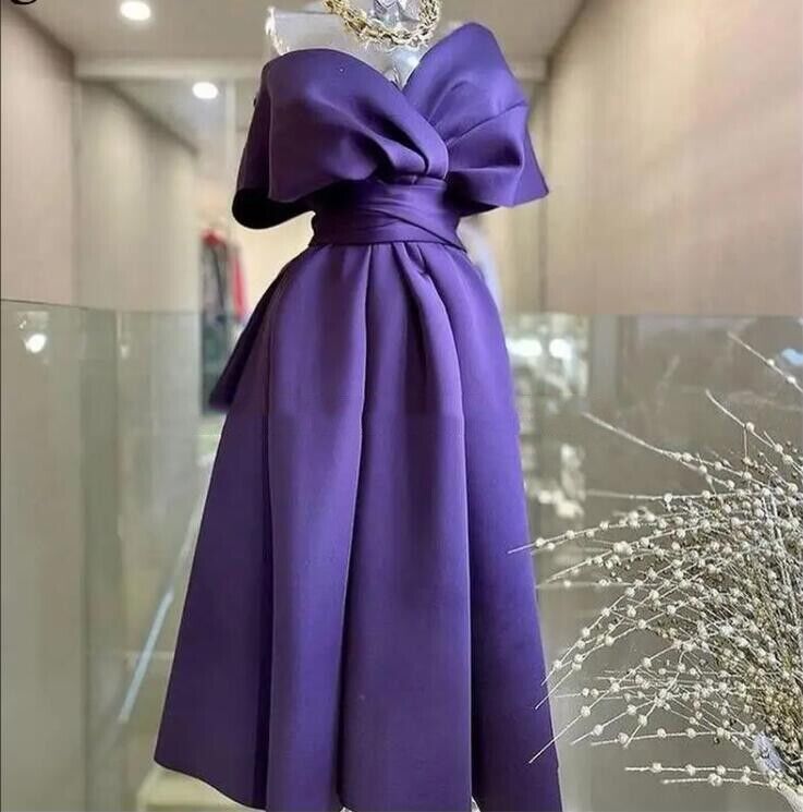 Gorgeous Cocktail Dress for Women Satin Pleated Sexy V Neck Off Shoulder Princess Prom Dresses fg6029