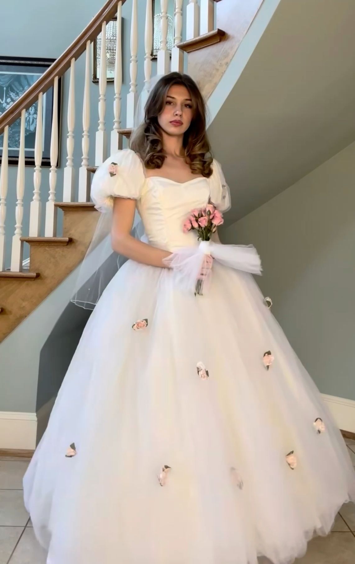 Classy tulle ball gown wedding dress, 1980s princess style bridal gowns for women fg5871