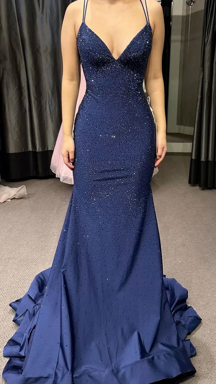 Mermaid Navy Blue Long Formal Dress Prom Party Evening Dresses fg7683