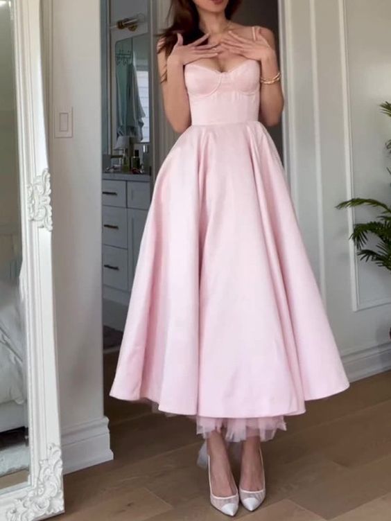 Women's Sleeveless Midi Dress Pink Evening Gown fg6638