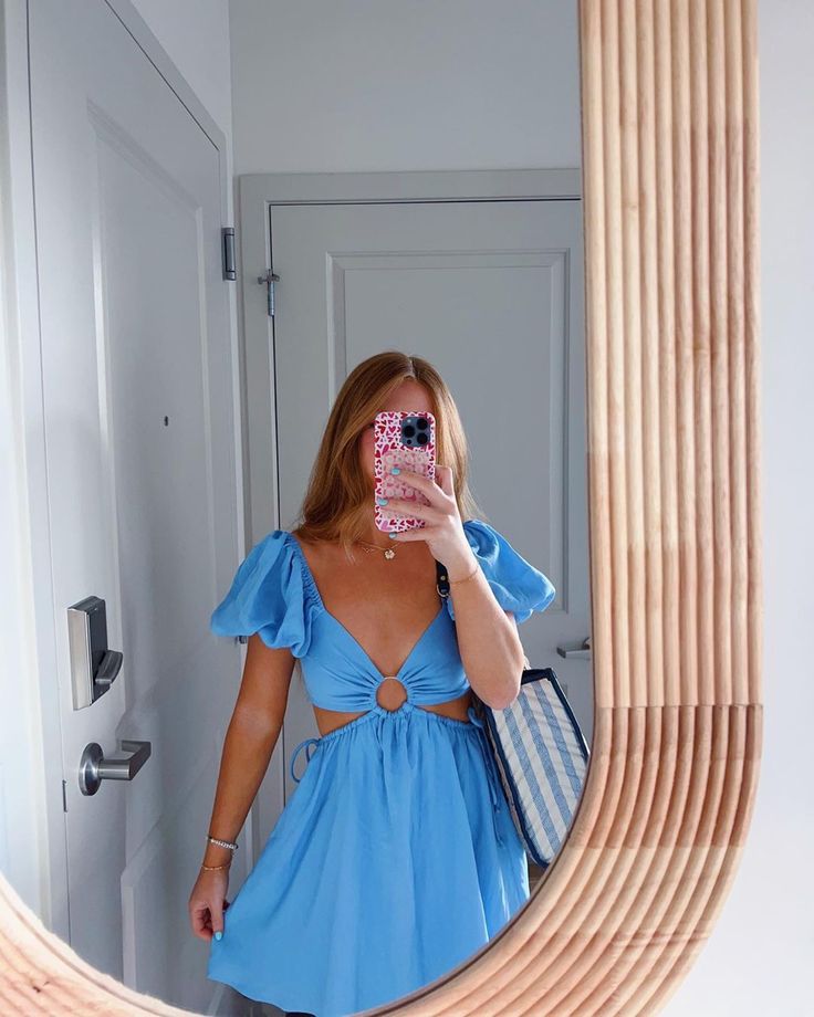 Blue Waist Cut Out Homecoming Dress,Blue Beach Dress fg5545