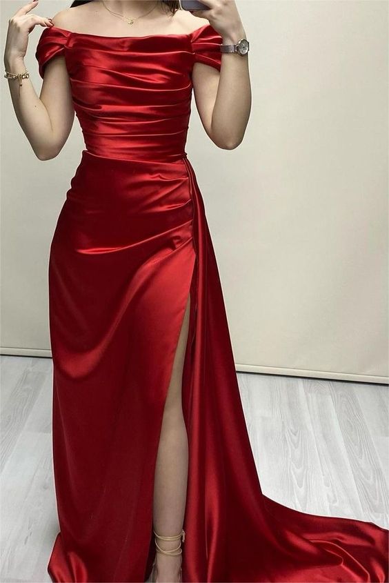 Elegant Boat Neck Evening Dress with Slit Popular Prom Dress fg6150
