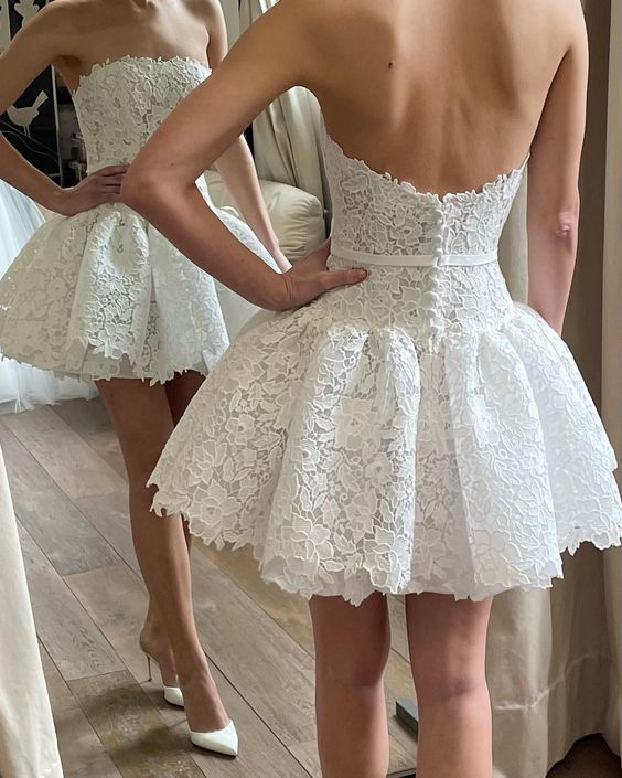 Elegant lace wedding dress for women, pleated white dress fg5719