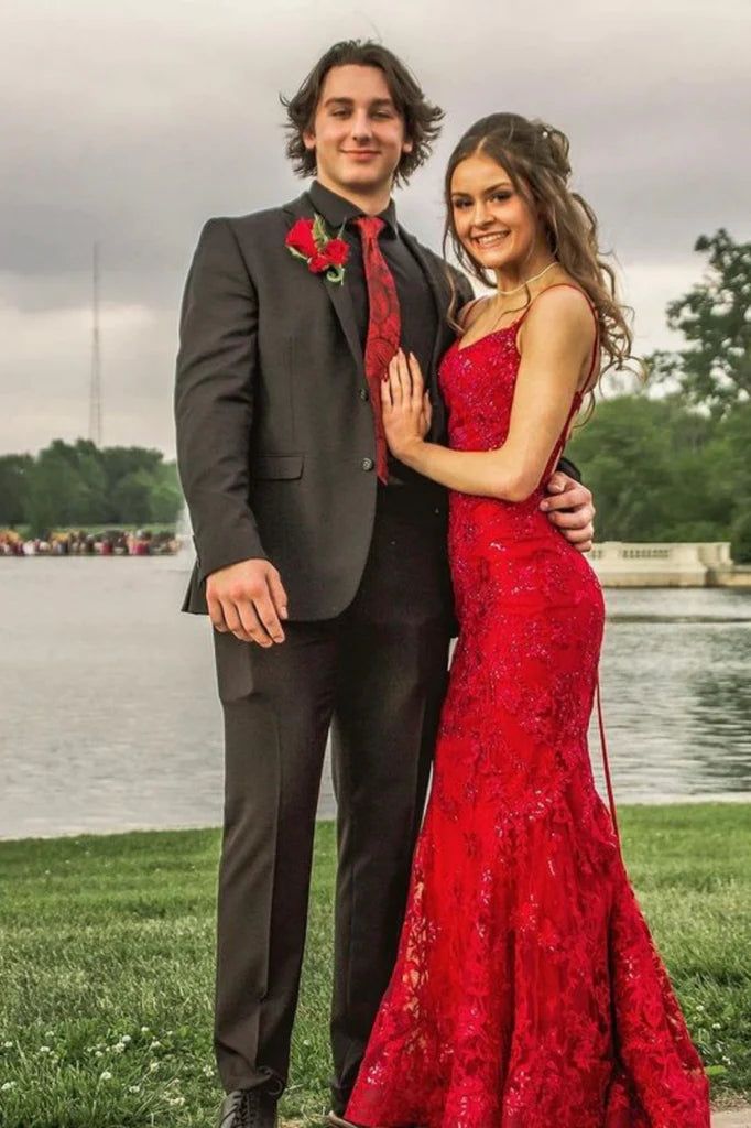 Burgundy Mermaid Lace Sequins Prom Dress Formal Wear Dresses fg6922