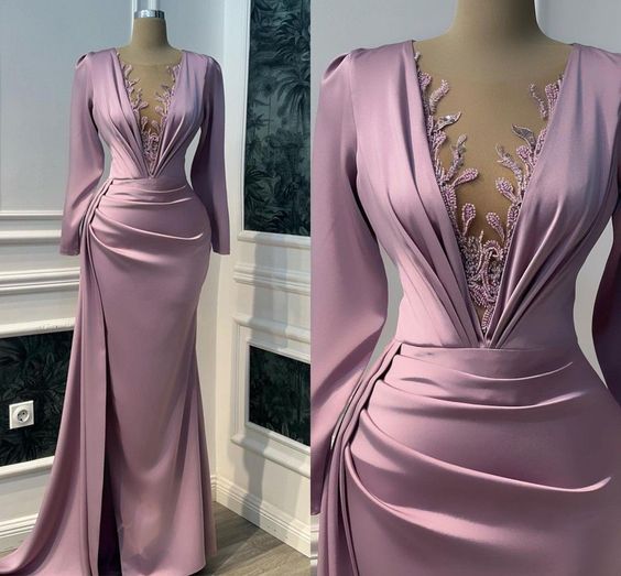 Vintage Prom Dresses Long Sleeve Illusion V-neck Mermaid Evening Dress Floor Length Saudi Arabia Cocktail Party Gowns fg6555