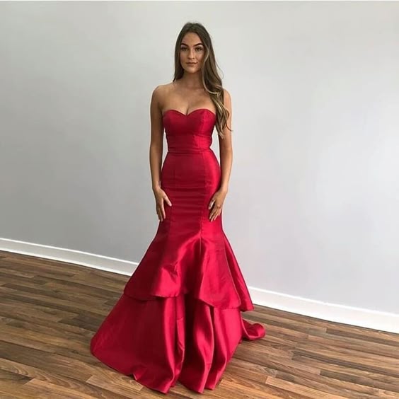 Elegant Mermaid Prom Dresses Sweetheart Tiered Floor Length Formal Party Dress Burgundy Prom Gowns fg6609