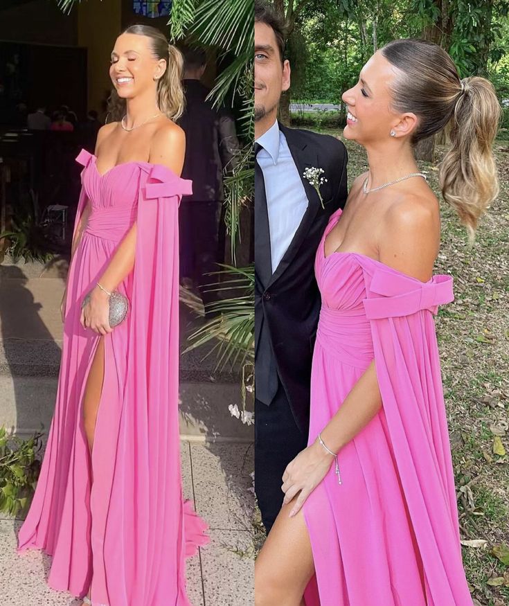 Hot Pink A Line Off Shoulder Prom Party Dress Long Formal Evening Dress fg7508