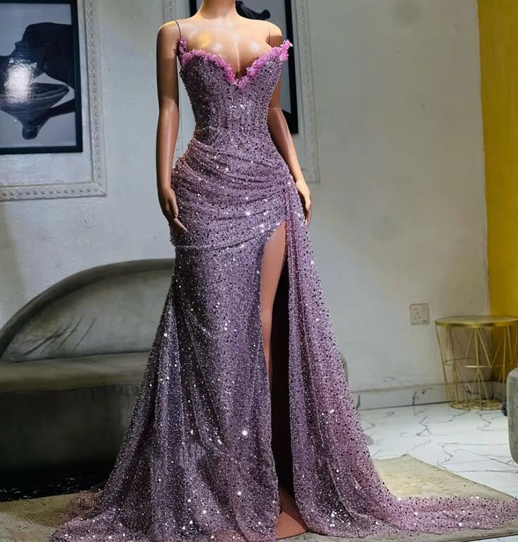Light Purple High Split Evening Dresses, Sweetheart Mermaid Prom Dresses, Elegant Dresses for Wedding fg6769
