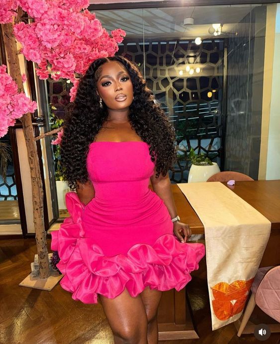 strapless cocktail dresses for girls short prom dresses,ruffle bottom african mini dress,birthday party dress,hot pink little dress fg8190