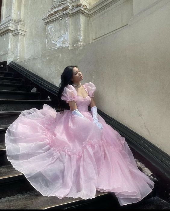 Vintage Pink A-line Prom Dress,Pink Princess Dress fg5427