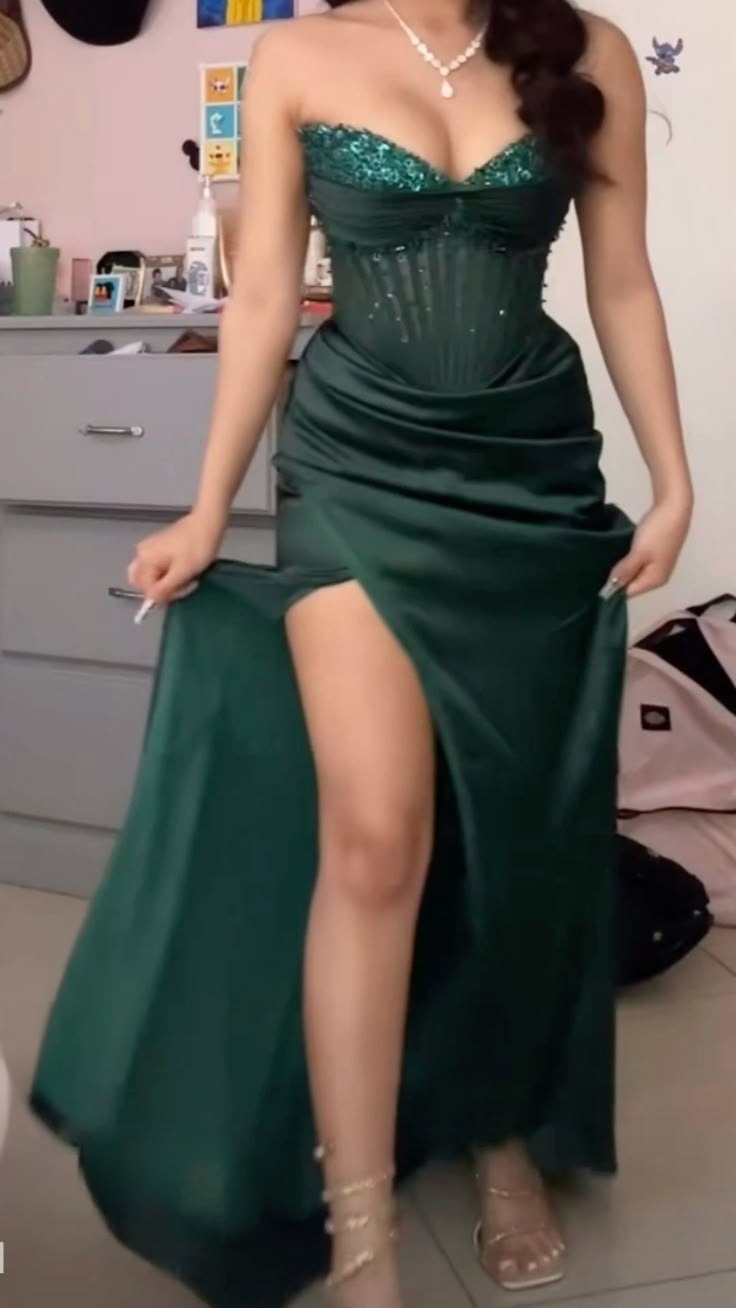 Green Strapless Prom Dress Long Formal Evening Dress fg7478