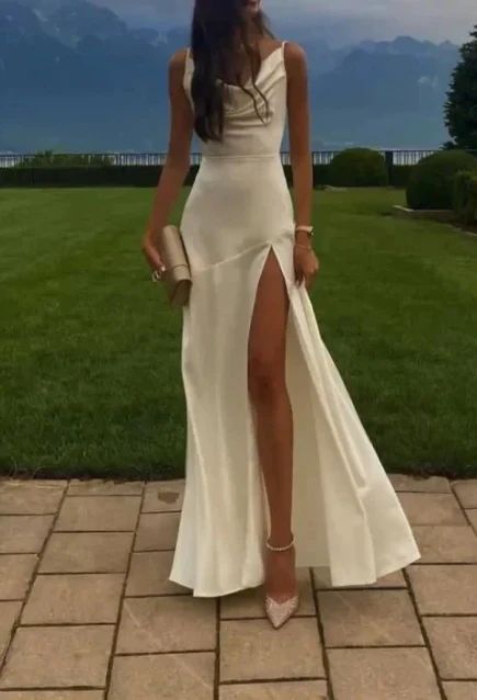 Spaghetti Straps Sleeveless White Prom Dress fg4971