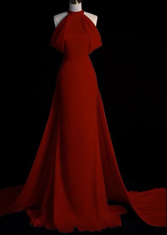 Charming Burgundy Halter Mermaid Evening Dress With Trail fg6654