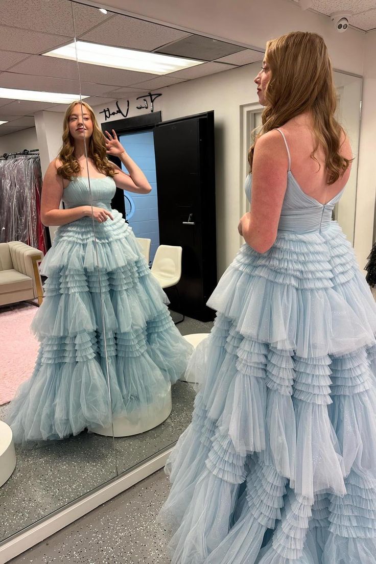 Straps Tulle Ruffles A-line Formal Gown fg5411