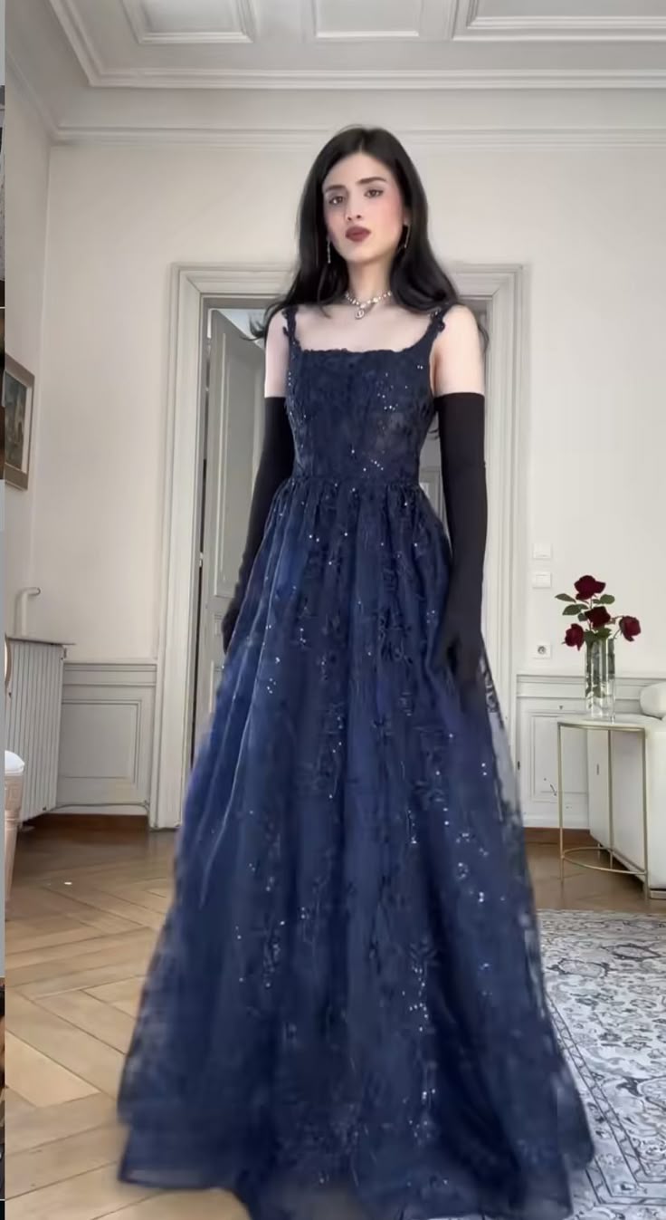 A Line Navy Blue Elegant Birthday Party Dress Long Evening Dress fg7183