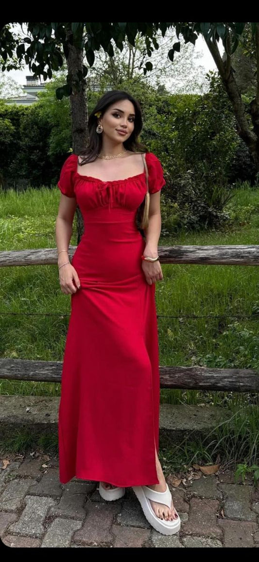 Red Party Dress Long Evening Dress Vintage Prom Dress    fg8144
