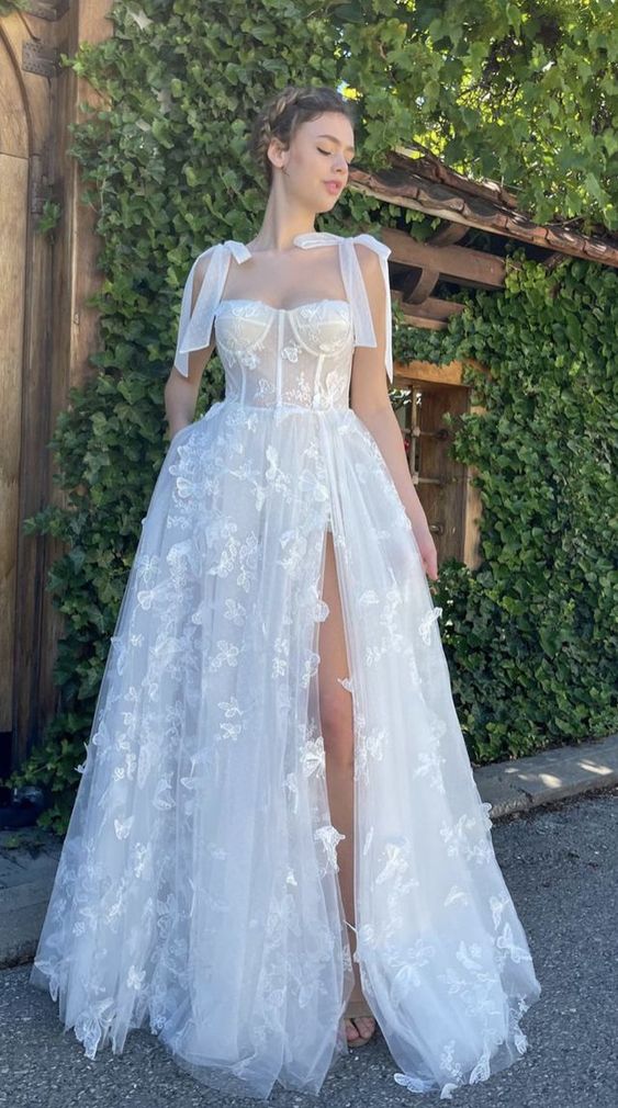 A-Line Appliques High Slit Floral Sleeveless Long Prom Formal Dress with Pockets fg5942