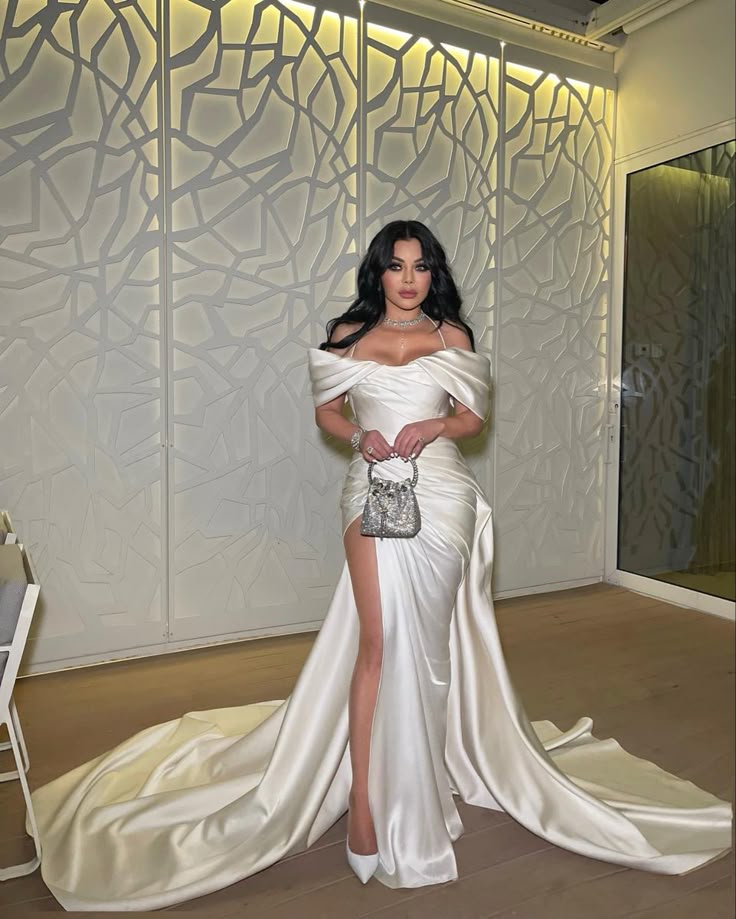 Vintage long satin pleated dress for women, elegant evening dress fg7491