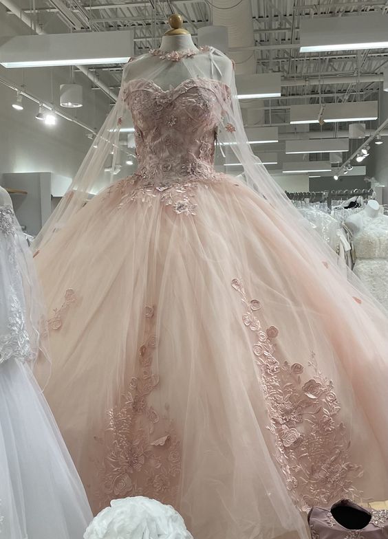Glamorous Pink Tulle Lace Ball Gown,Pink Sweet 16 Dress fg5585