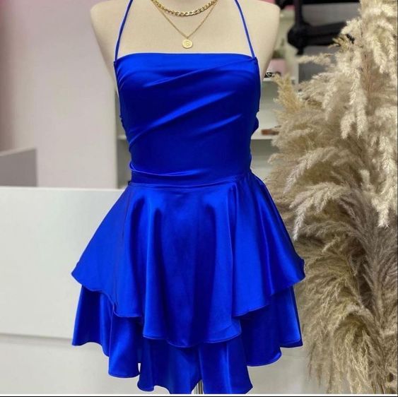 Vintage A line Royal Blue Birthday Outfits Satin Homecoming Dress fg6399