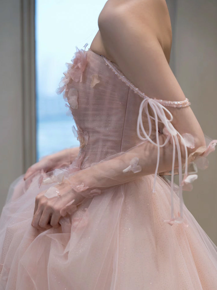 A Line Pink Long Formal Dress Tulle Evening Dresses fg7673