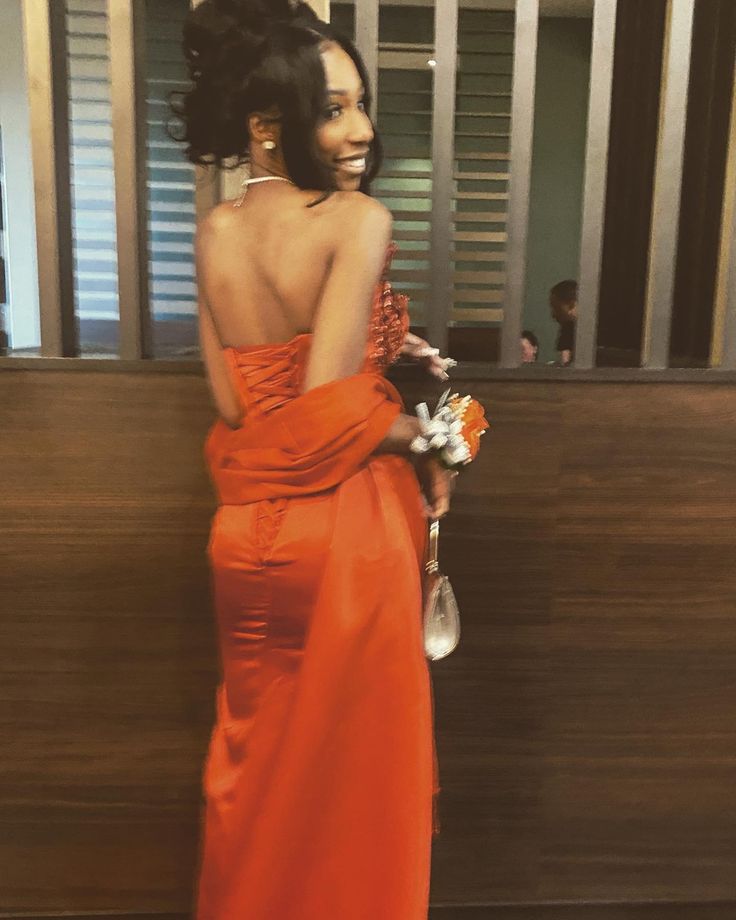 Black girl prom dress Burnt Orange Formal Evening Dress  fg7626