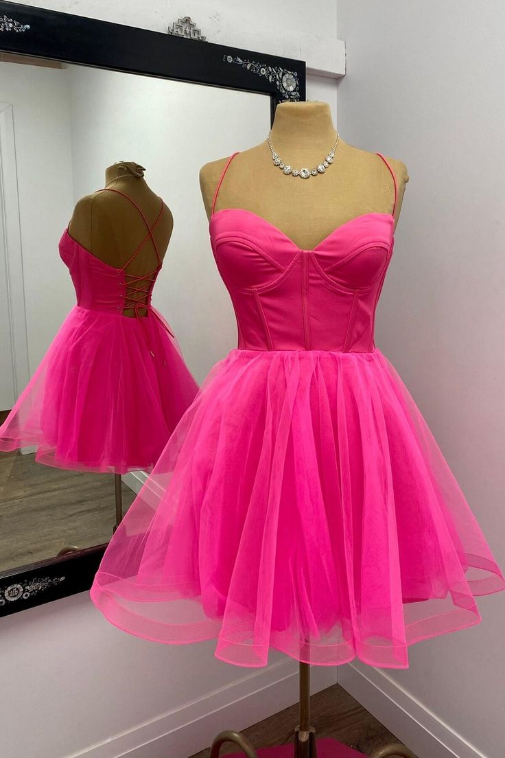 Hot Pink Corset A-line Short Princess Dress Homecoming Dress Short Party Dress fg5715
