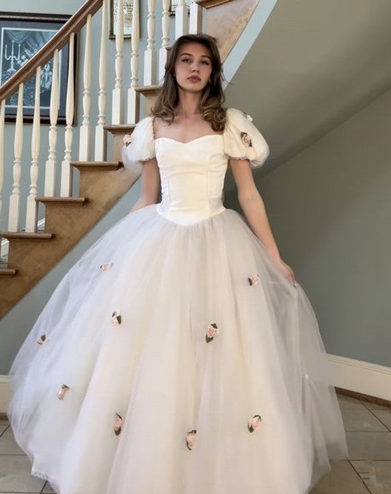 Classy tulle ball gown wedding dress, 1980s princess style bridal gowns for women fg5871