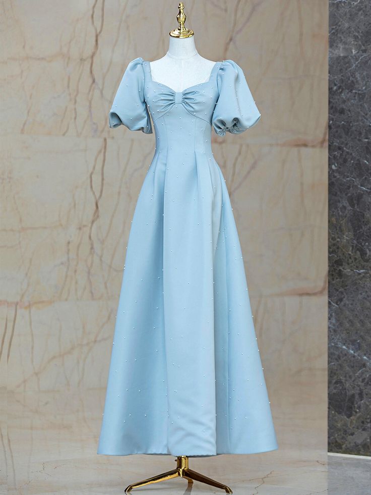 Satin Pearl Long Prom Dress, A-Line Evening Party Dress fg6028