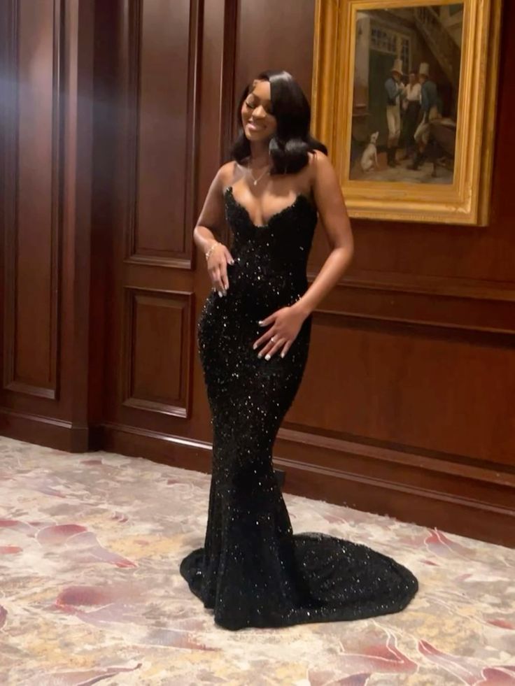 Black Strapless Mermaid Long Prom Dress Evening Gown fg6763