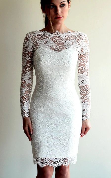 Long Sleeve Lace Short Fitted Wedding Dress fg5995